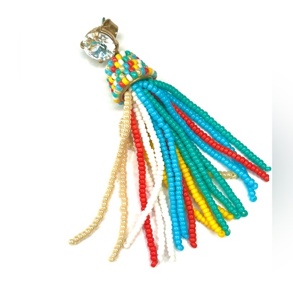 JCrew Rhinestone Beaded Tassel Earrings Multicolored - Picture 1 of 2